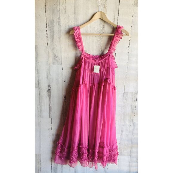NWT Free People Intimately Moon Phase Midi Dress Nightgown S Sheer Pink Ruffled - Picture 1 of 12